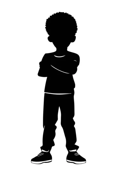 African American Boy Avec Silhouette Bras Croisés Isolé Sur Fond — Image vectorielle