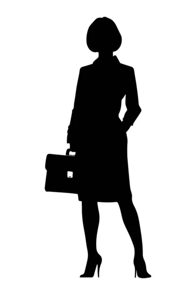 Geschäftsfrau Mit Aktentasche Silhouette Isoliert Auf Weißem Hintergrund Vektorillustration — Stockvektor