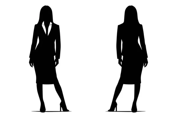白い背景に隔離されたスーツジャケットシルエットの女性 正面と背面のビュー ベクターイラスト — ストックベクタ