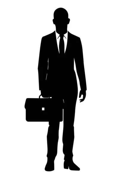 Geschäftsmann Anzug Mit Aktentaschensilhouette Auf Weißem Hintergrund Vektorillustration — Stockvektor