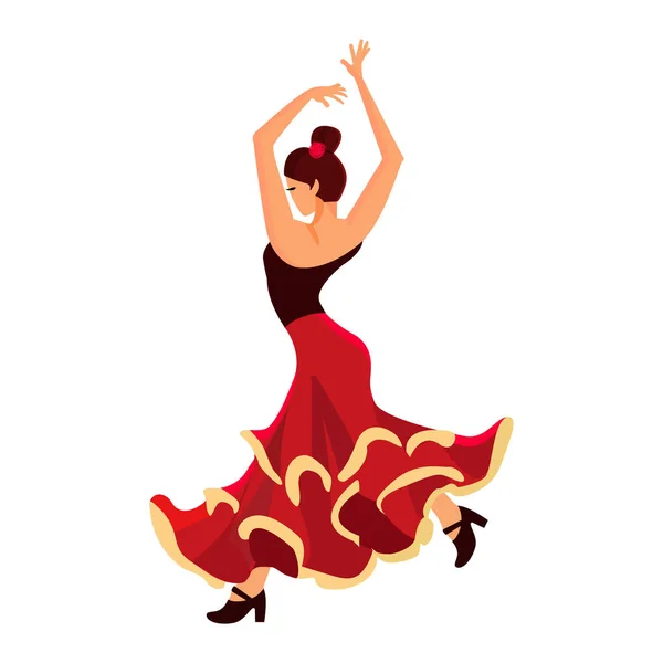 Женщина Фламенко Танцует Белом Фоне Испанский Танец Плоская Векторная Иллюстрация — стоковый вектор