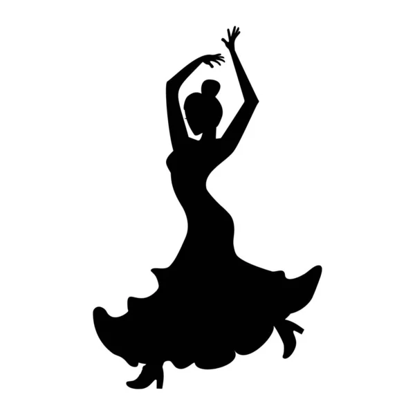 女性弗拉门科舞蹈轮廓孤立在白色背景 西班牙舞曲平面矢量图解 — 图库矢量图片