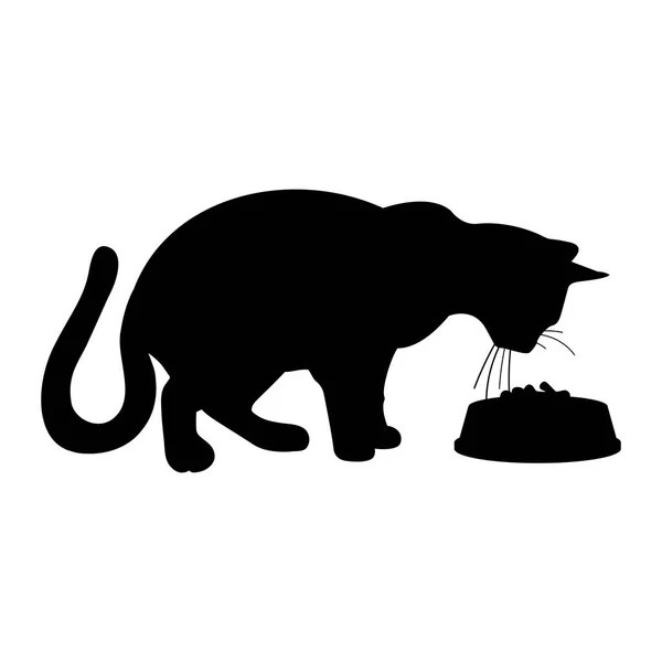 Γάτα Τρώει Από Ένα Εικονίδιο Μπολ Απομονώνονται Λευκό Φόντο Εικονογράφηση — Διανυσματικό Αρχείο
