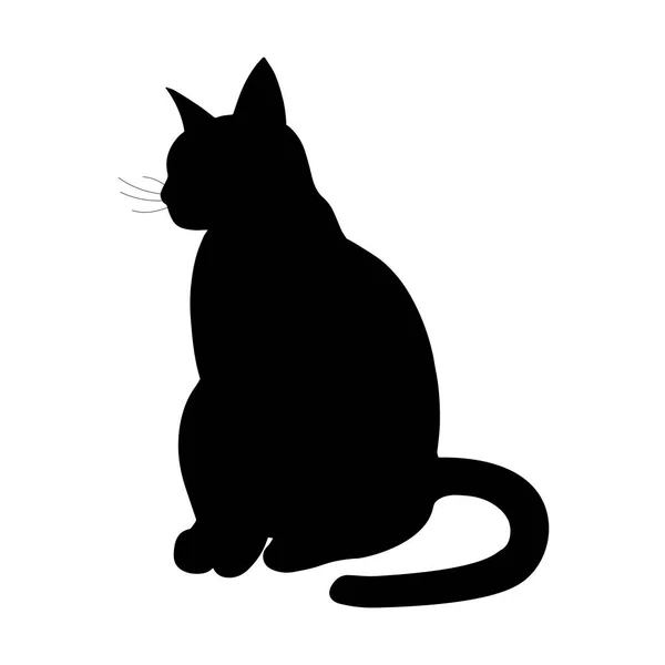 Zittend Kattensilhouet Geïsoleerd Witte Achtergrond Vectorillustratie — Stockvector