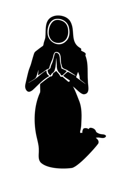 Мусульманська Жінка Молиться Силует Ізольовано Білому Тлі Векторні Ілюстрації — стоковий вектор