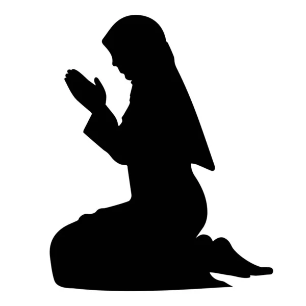 Donna Musulmana Pregando Silhouette Isolata Sfondo Bianco Illustrazione Vettoriale — Vettoriale Stock