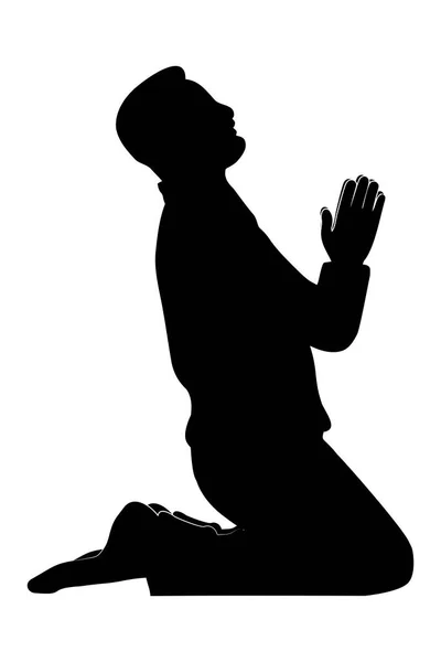 Silhouette Homme Assis Genoux Priant Vue Latérale — Image vectorielle