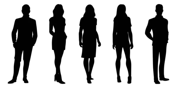 Silhouette Maschile Femminile Gruppo Persone Piedi Illustrazione Vettoriale — Vettoriale Stock