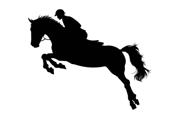 Cavalo Equestre Cavaleiro Pulando Silhueta Ilustração Vetorial — Vetor de Stock