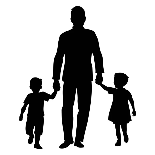 stock vector Father with son and daughter walking silhouette. Vector illustration