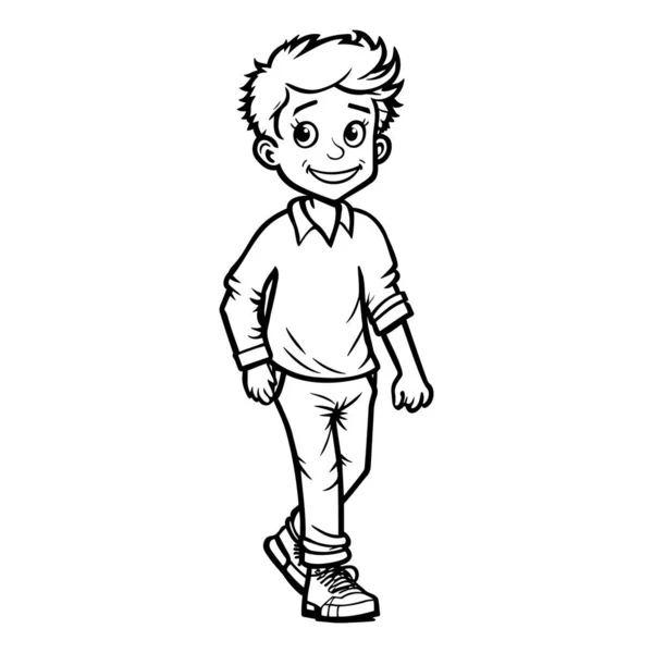 Happy Boy Réveil Coloriage Page Retour École Illustration Vectorielle — Image vectorielle