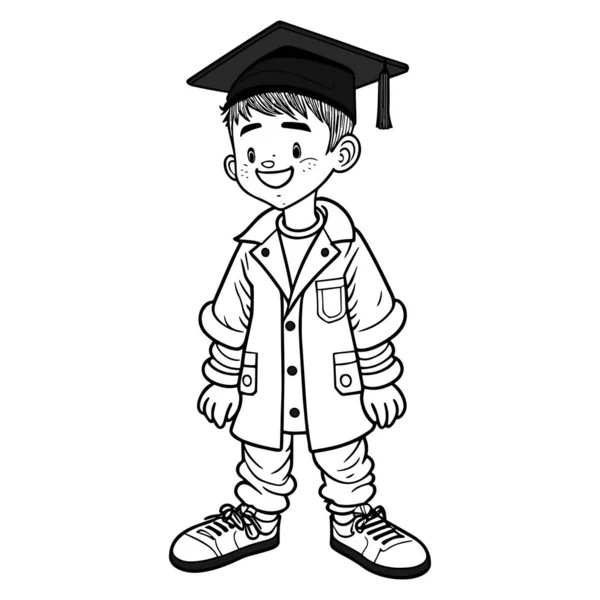 Graduate Boy Dessin Animé Coloriage Page Illustration Vectorielle — Image vectorielle