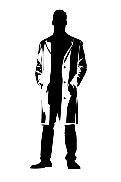 Detective Privato Con Silhouette Impermeabile Illustrazione Vettoriale — Vettoriale Stock