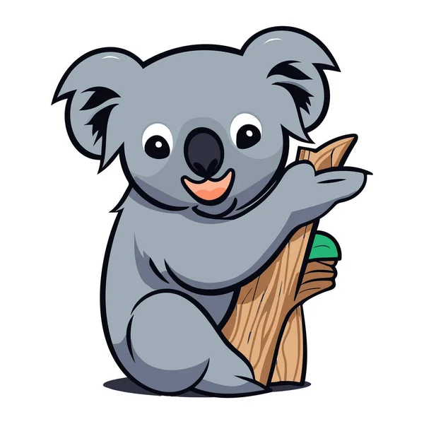 Roztomilý Koala Větvi Stromu Izolované Bílém Pozadí Plochá Vektorová Ilustrace — Stockový vektor