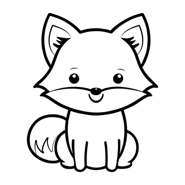 Cute Fox Isolated White Background Coloring Page Flat Vector Illustration — Stock Vector