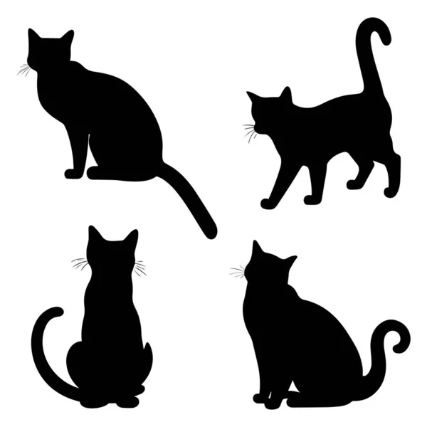 Symbolset Für Die Katzensilhouette Vektorillustration — Stockvektor
