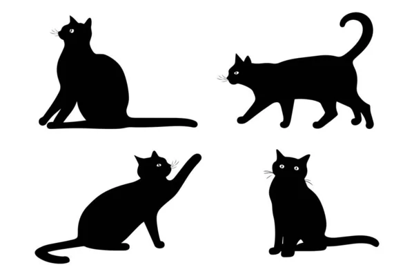 Symbolset Für Die Silhouette Der Halloween Katze Vektorillustration — Stockvektor