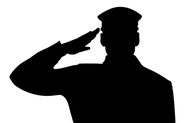 軍の兵士がシルエットに敬礼する ベクトルイラスト — ストックベクタ