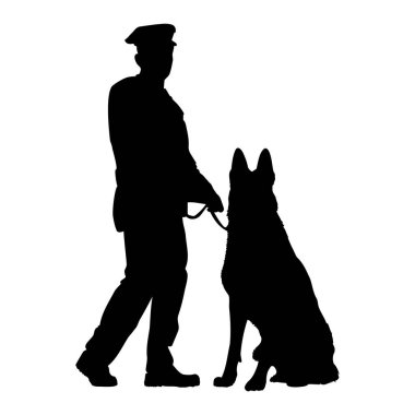 Güvenlik görevlisi ve köpek ayakta duruyor. vektör illüstrasyonu