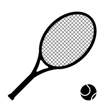 Tenis raketi ve top silueti. Vektör illüstrasyonu