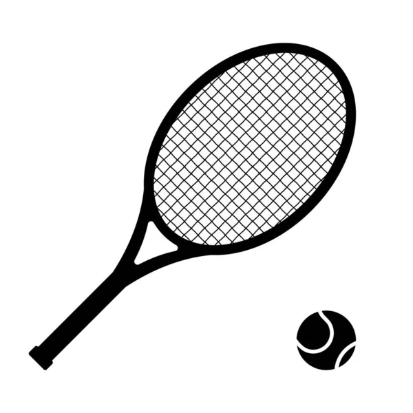 テニスラケットとボールシルエット ベクトルイラスト — ストックベクタ