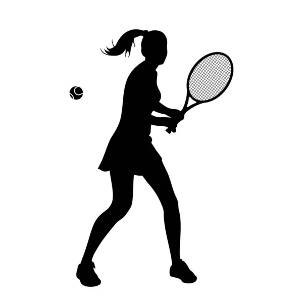 アクションシルエットの女性テニス選手 ベクトルイラスト — ストックベクタ