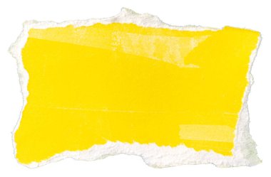 Yırtılmış sarı kağıt not mesajı beyaz arkaplanda izole edildi