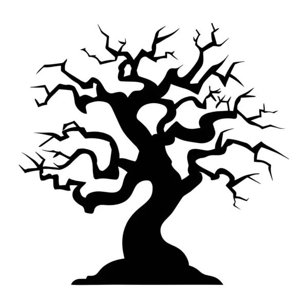 ハロウィーンの死んだ木のシルエットは孤立しました 漫画ベクトルイラスト — ストックベクタ