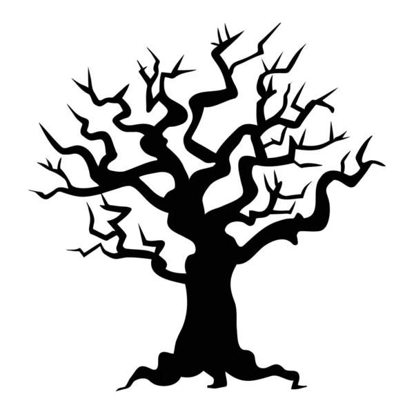 ハロウィーンの死んだ木のシルエットは孤立しました 漫画ベクトルイラスト — ストックベクタ