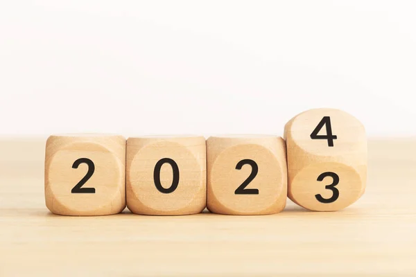 Bloques Madera Con Número Cambio 2023 2024 Concepto Año Nuevo — Foto de Stock