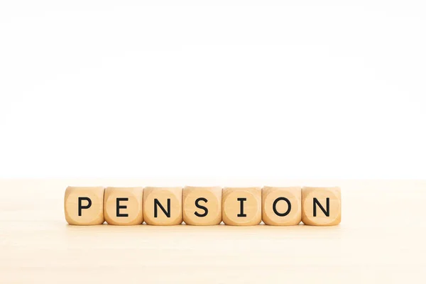 Pension Word Wooden Blocks White Background Copy Space — Stock Photo, Image