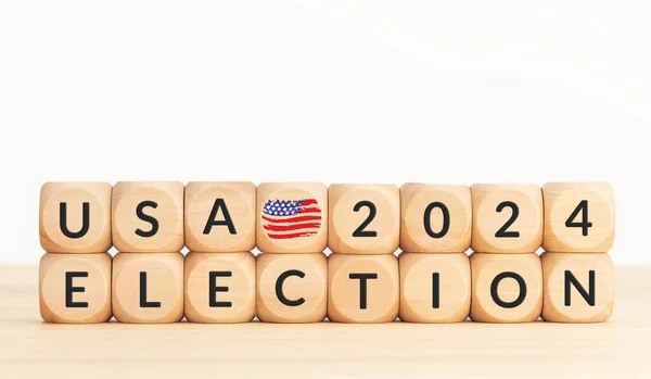 Usa 2024 Presidential Election Concept Wooden Block Text American Flag — Stock Photo, Image