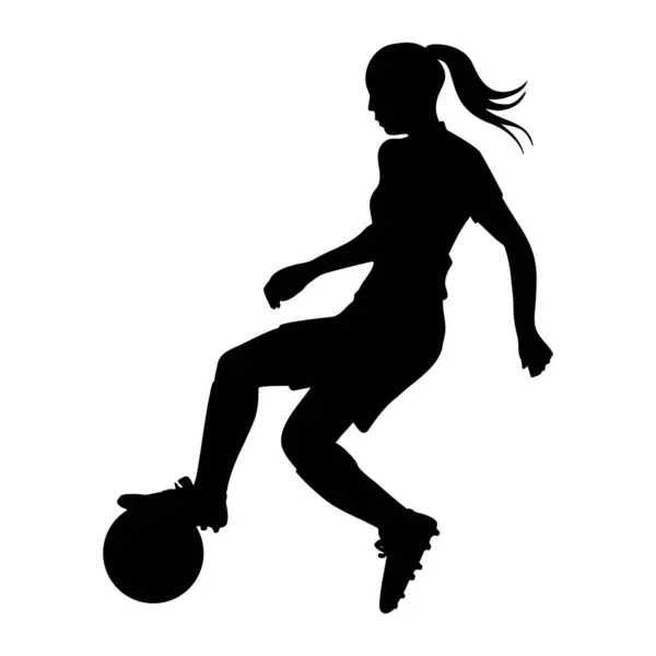 Vrouw Voetbalspeler Silhouet Vectorillustratie — Stockvector