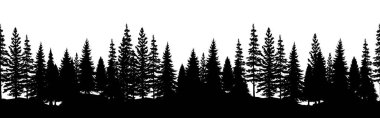 Evergreen Tree orman silueti. Kusursuz sınır. vektör illüstrasyonu