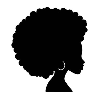 70 'lerin afro saçlı kadın kafa profili silueti. Vektör illüstrasyonu
