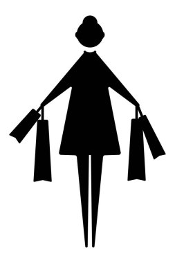 Alışveriş torbası ikonu olan kadın. Vektör illüstrasyonu