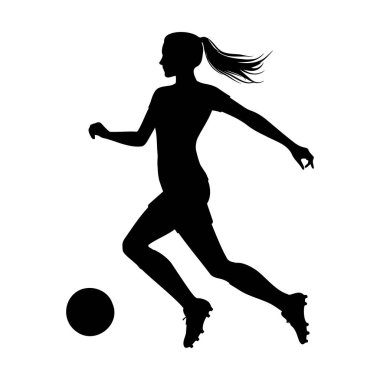 Kadın futbolcu siluet oynuyor. Vektör illüstrasyonu