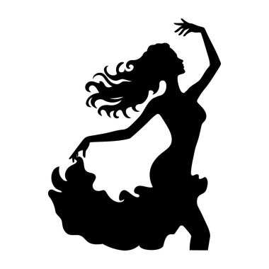 Dans eden kadın silueti. Vektör illüstrasyonu