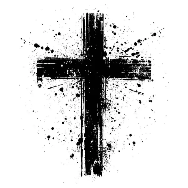 Grunge Icono Símbolo Cruz Cristiana Ilustración Vectorial — Vector de stock