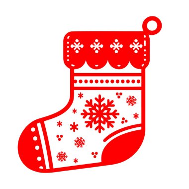 Noel Çorabı ikonu. Tek renkli klip sanatı. Vektör illüstrasyonu