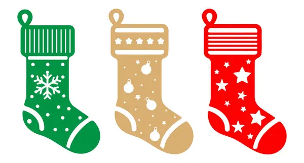 Set Iconos Navidad Stocking Pinza Monocromática Ilustración Vectorial — Archivo Imágenes Vectoriales