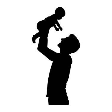 Baba oğlunun siluetini kaldırıyor. Vektör illüstrasyonu