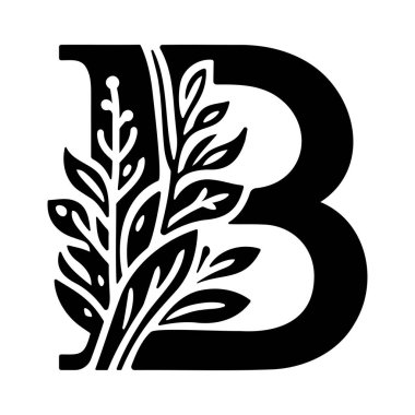 Botanik süslemeli B harfi monogram logosu. Vektör illüstrasyonu