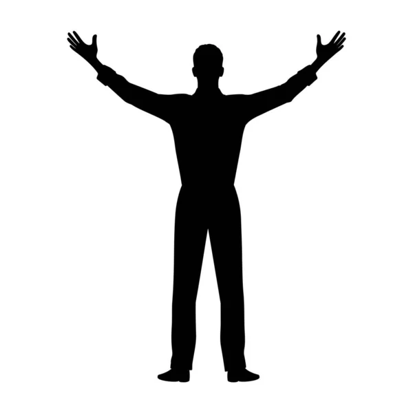 Silhouette Man Wide Open Arms Palm Extended Vector Illustration — Stock Vector