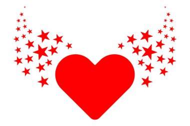 Yıldızların simgesi olan Kırmızı Kalp. Düz vektör illüstrasyonu