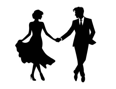 Bir çift zarif aşık el ele tutuşuyor. Vektör illüstrasyonu