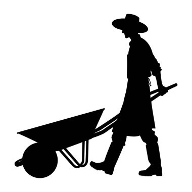 El arabası silueti olan bir çiftçi. Vektör illüstrasyonu