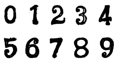 Beyaz arkaplanda izole edilmiş Mürekkep kauçuk pul numaraları kümesi