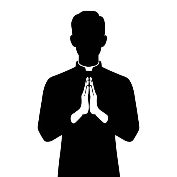 Priester Betet Silhouette Die Hände Zum Gebet Gefaltet Vektorillustration — Stockvektor
