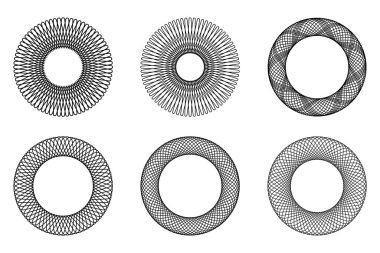 Geometrik daire seti dekoratif desenli spirograf çiziyor. vektör illüstrasyonu